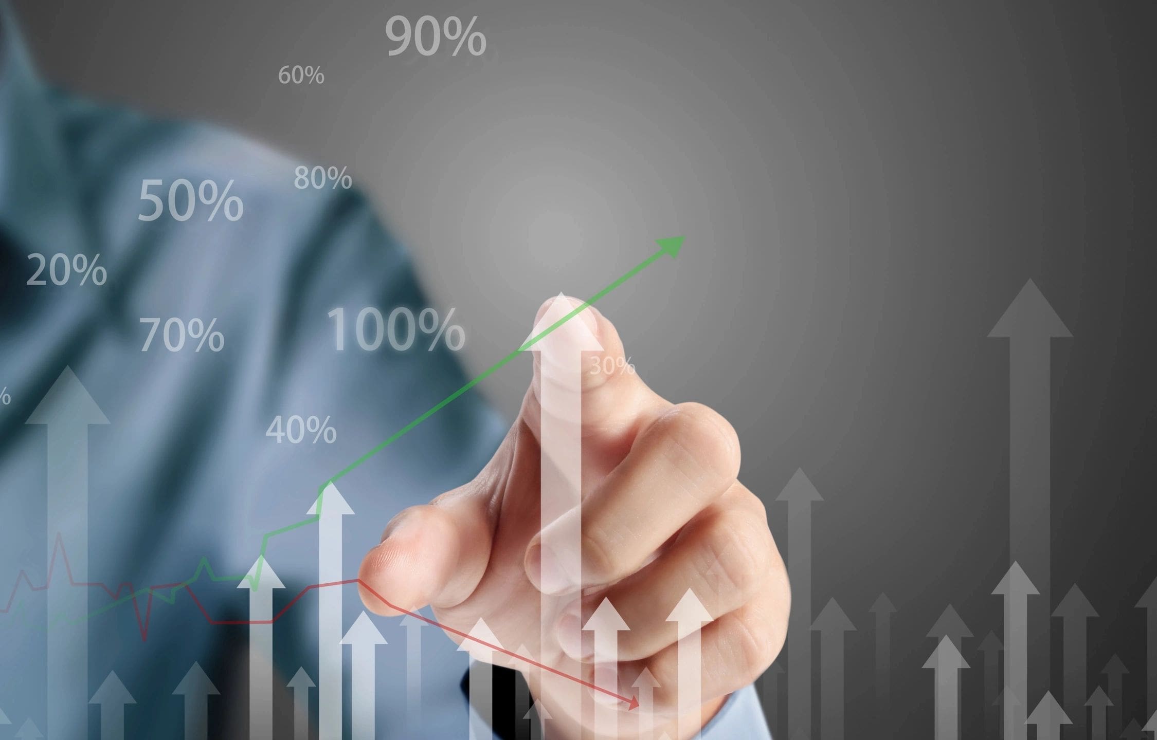 Hand drawing growth chart with percentages