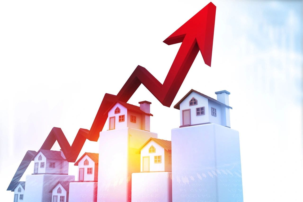 Real estate growth with upward arrow