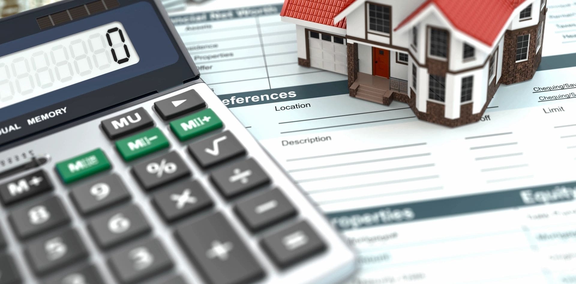 Financial planning with calculator and house